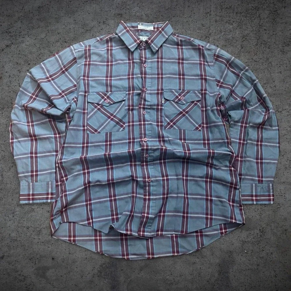 True Vintage Levi's Plaid Button Up Shirt Size Large Made In Korea Western